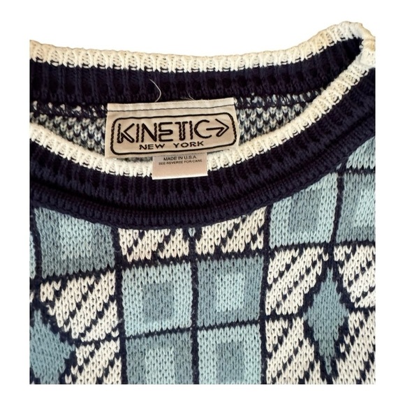 90s Geometric Grandpa Sweater Mens XLarge Blue White Retro  Unisex‎ - Picture 5 of 8